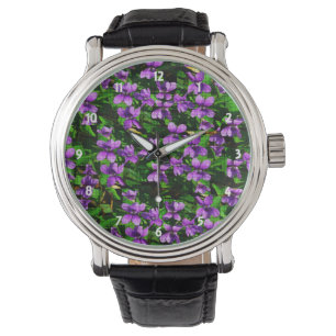 WI State Flower Wood Violet Mosaic Patroon Horloge
