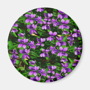 WI State Flower Wood Violet Mosaic Patroon Magneet