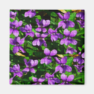 WI State Flower Wood Violet Mosaic Patroon Magneet
