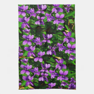 WI State Flower Wood Violet Mosaic Patroon Theedoek