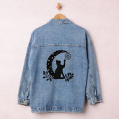 Wicca Black Crescent Moon Cat Pentacle en Sterren Denim Jacket (Hangar)
