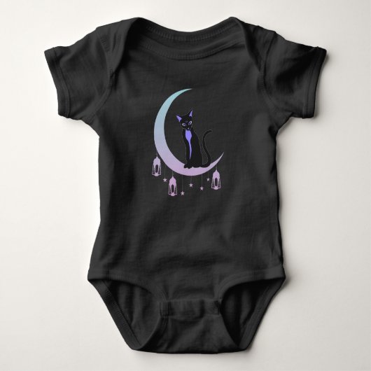 Wicca Crescent Moon Mystical Cat Pastel Gothic Romper (Voorkant)
