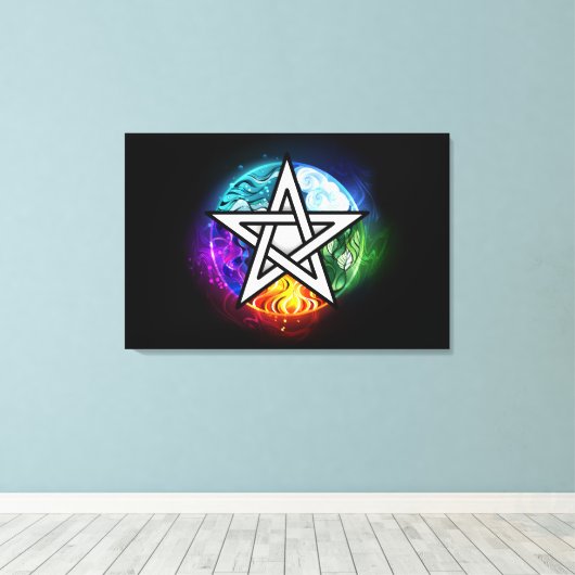 Wiccaanpentagram Canvas Afdruk (Insitu (Houten vloer))