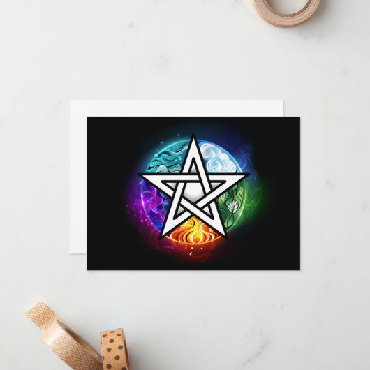 Wiccaanpentagram Notitiekaartje (Voorkant / Achterkant in situ)