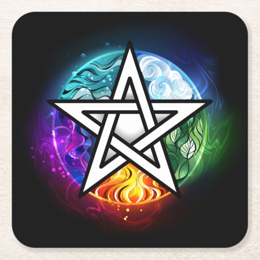 Wiccaanpentagram Vierkante Kartonnen Onderzetter (Voorkant)