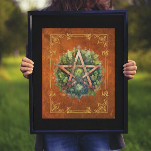 Wiccan Forest Pentagram Digitale kunst Poster