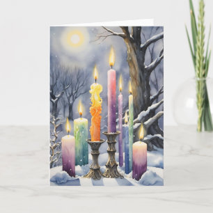 Wiccan Imbolc Regenboog Kaarsen in Snowy Forest Feestdagen Kaart