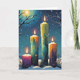 Wiccan Imbolc Regenboog Kaarsen in Snowy Forest Feestdagen Kaart
