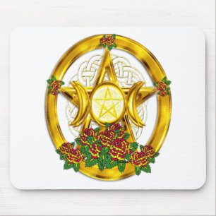 Wiccan Pagan Pentacle Gold met Rozen Muismat