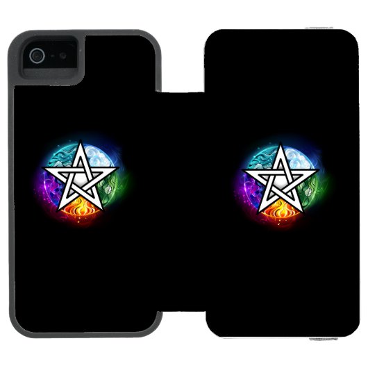 Wiccan pentagram incipio iPhone portemonnee hoesje (Agenda Open)