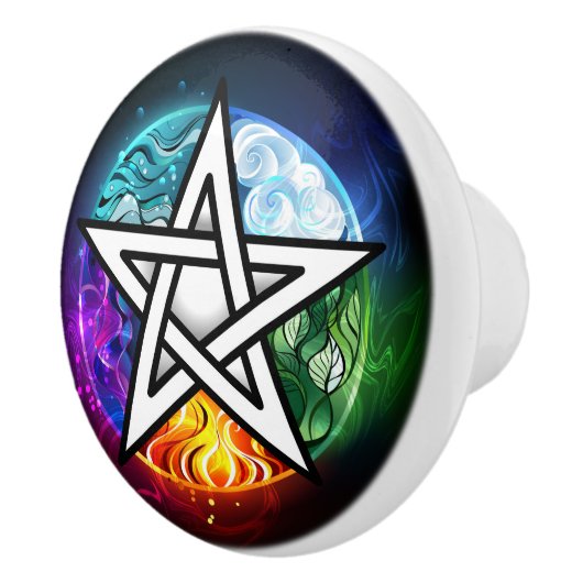 Wiccan pentagram keramische knop (Rechts)