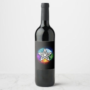 Wiccan pentagram wijn etiket