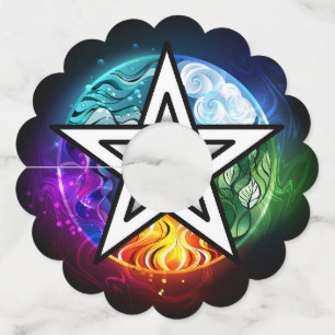 Wiccan pentagram wijnglaslabel