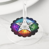 Wiccan pentagram wijnglaslabel (Dichtbij)