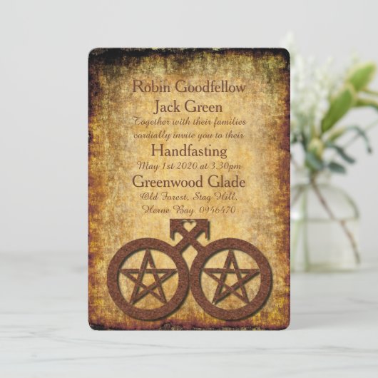 Wiccan Rustic Gay Handfasting Invitation Pentacles (Debout devant)