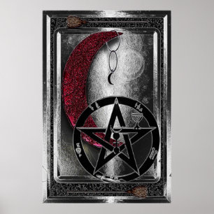 Wiccan Silver Cresent Moon & Pentacle Poster
