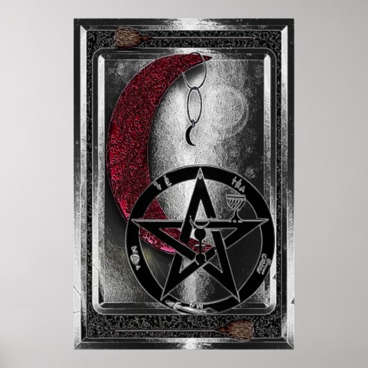 Wiccan Silver Cresent Moon & Pentacle Poster (Voorkant)