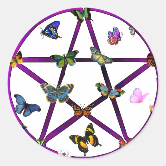 Wiccan Star en Butterflies Ronde Sticker (Voorkant)