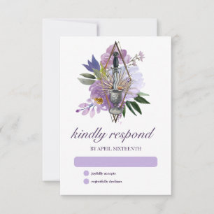 Wiccan Union Handfasting Paars Floral Elegant RSVP Kaartje