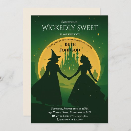Wicked Baby Shower Invitation | Elphaba & Glinda Kaart (Voorkant / Achterkant)