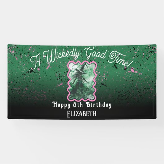 Wicked Good Time Witch tekenen grote verjaardag Spandoek (Horizontaal)