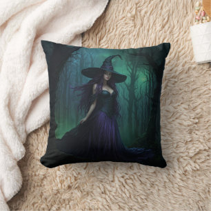 Wicked Halloween Witch in Paarse en zwarte kleuren Kussen