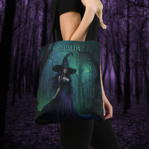 Wicked Halloween Witch in Paarse en zwarte naam Draagtas