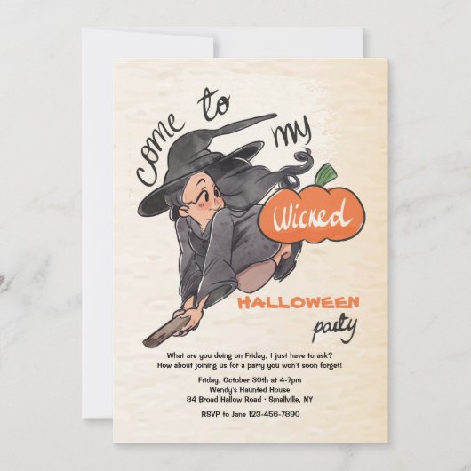 Wicked Little Witch Halloween Uitnodiging (Voorkant)