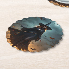 Wicked Night: Enge Halloween-heks en haar vleermui Kartonnen Onderzetters