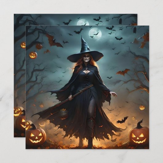 Wicked Night: Enge Halloween-heks en haar vleermui Save The Date (Voorkant / Achterkant)