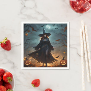 Wicked Night: Enge Halloween-heks en haar vleermui Servet