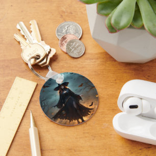 Wicked Night: Enge Halloween-heks en haar vleermui Sleutelhanger