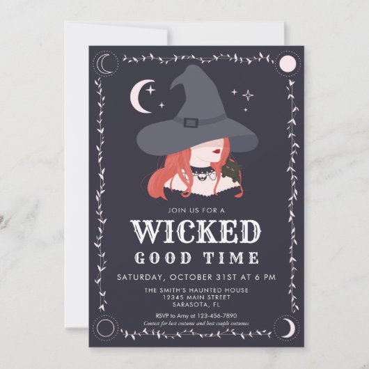 Wicked Witch Black Cat Halloween Party Invitation (Devant)