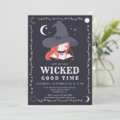 Wicked Witch Black Cat Halloween Party Invitation (Debout devant)