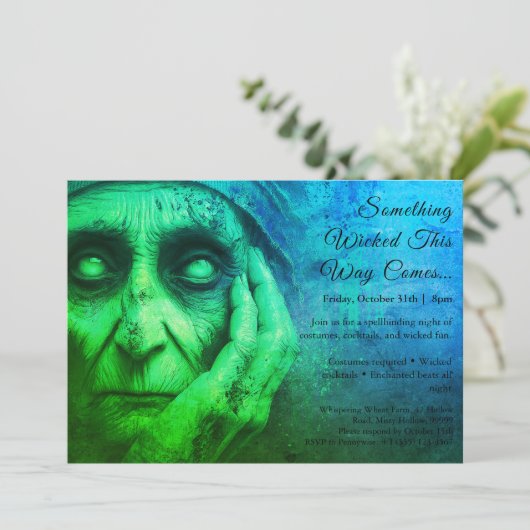 Wicked Witch Halloween Costume Party Invitation Kaart (Staand voorkant)