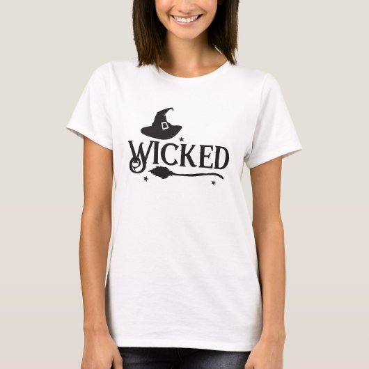 Wicked Witch, Pet en Bezem, Halloween T-shirt (Voorkant)