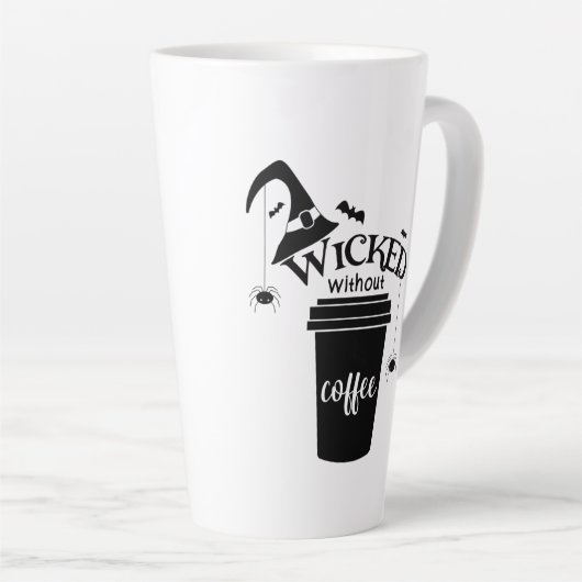 Wicked Without Coffee – Funny Witchy Coffee Lover  Latte Mok (Rechterhoek)
