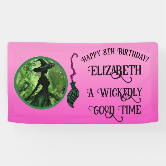 Wickedly goede heks groen en roze elke leeftijd ve spandoek (Horizontaal)