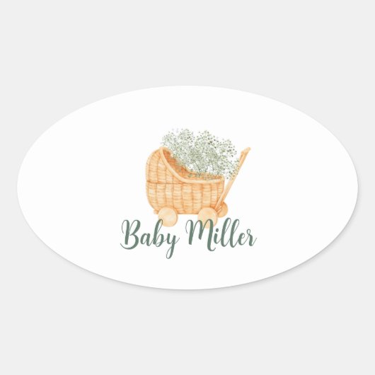 Wicker Baby Carriage Ovale Sticker (Voorkant)