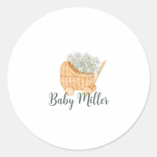 Wicker Baby Carriage Ronde Sticker (Voorkant)
