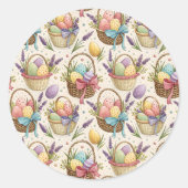 Wicker Basket Easter Eggs with Lavender Ronde Sticker (Voorkant)