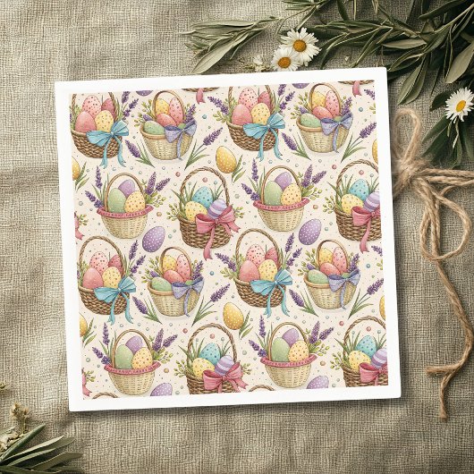 Wicker Basket Easter Eggs with Lavender Servet