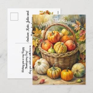 Wicker Basket met pompoenen Happy Thanksgiving Feestdagenkaart
