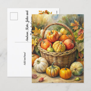 Wicker Basket met pompoenen - Welkom Herfst Feestdagenkaart