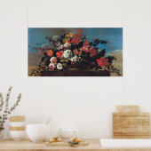 Wicker Basket of Flowers Poster (Keuken)