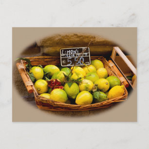Wicker Basket of Italy Lemons at Market Briefkaart