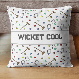 Wicket Cool Croquet Pun Hand-geïllustreerd grillig Kussen