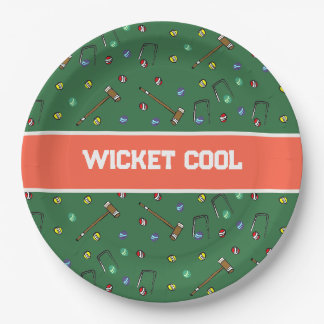 Wicket Cool Schattig Croquet Handgeïllustreerd Gro Papieren Bordje