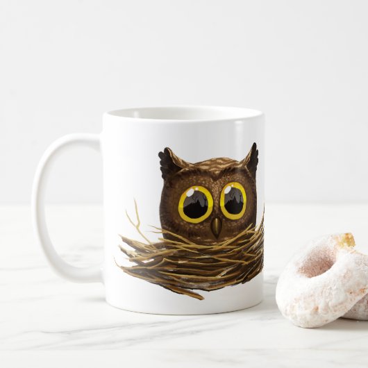 Wide Eyed Owl Ik ben wakker Mok (Met donut)