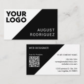 Wide Logo Custom QR Code Black White Geometric Visitekaartje (Voorkant / Achterkant)